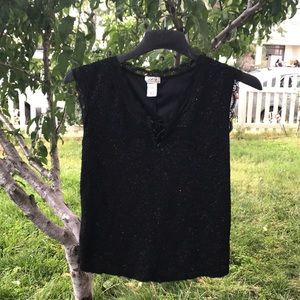 CDW black lace sleeveless tie front blouse